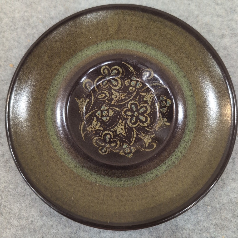 Franciscan Madeira Brown Moss Green Floral Earthenware Saucer Plate Vintage MCM - Picture 1 of 7